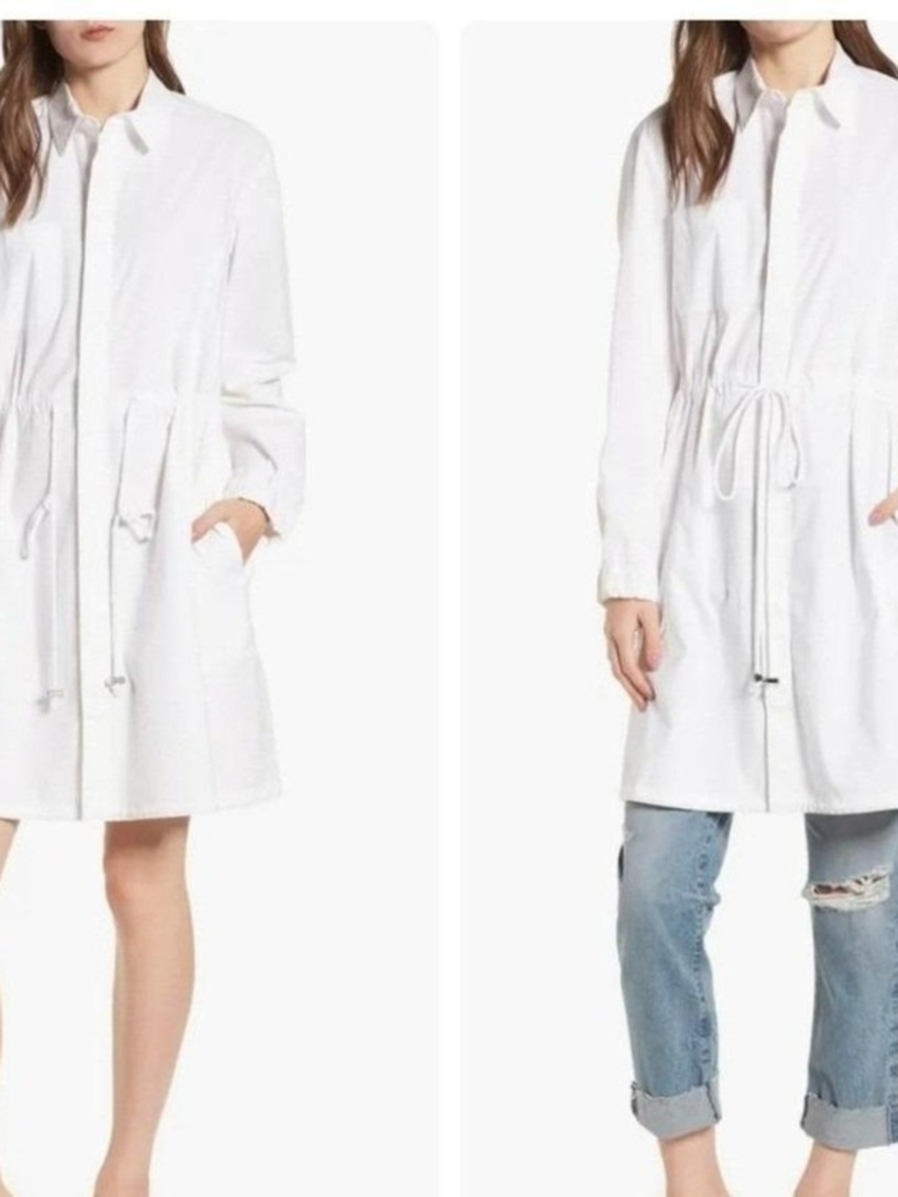 AG Adriano Goldschmied White Drawstring Shirt Parka Dress